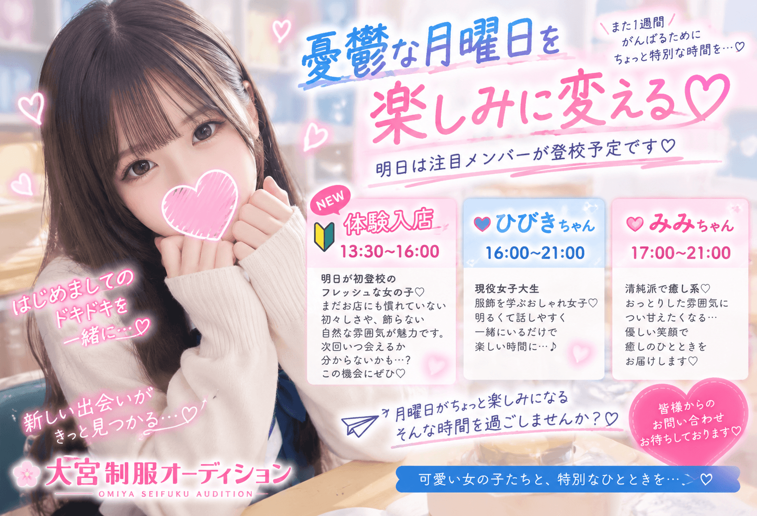 9月7日(月)🔰月曜日に初登校♡注目の体験入店+人気メンバー登校✨